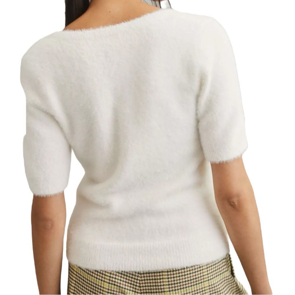 Maeve Eyelash Knit Sweater Tee White Scoop Neck Short Sleeve Top XL